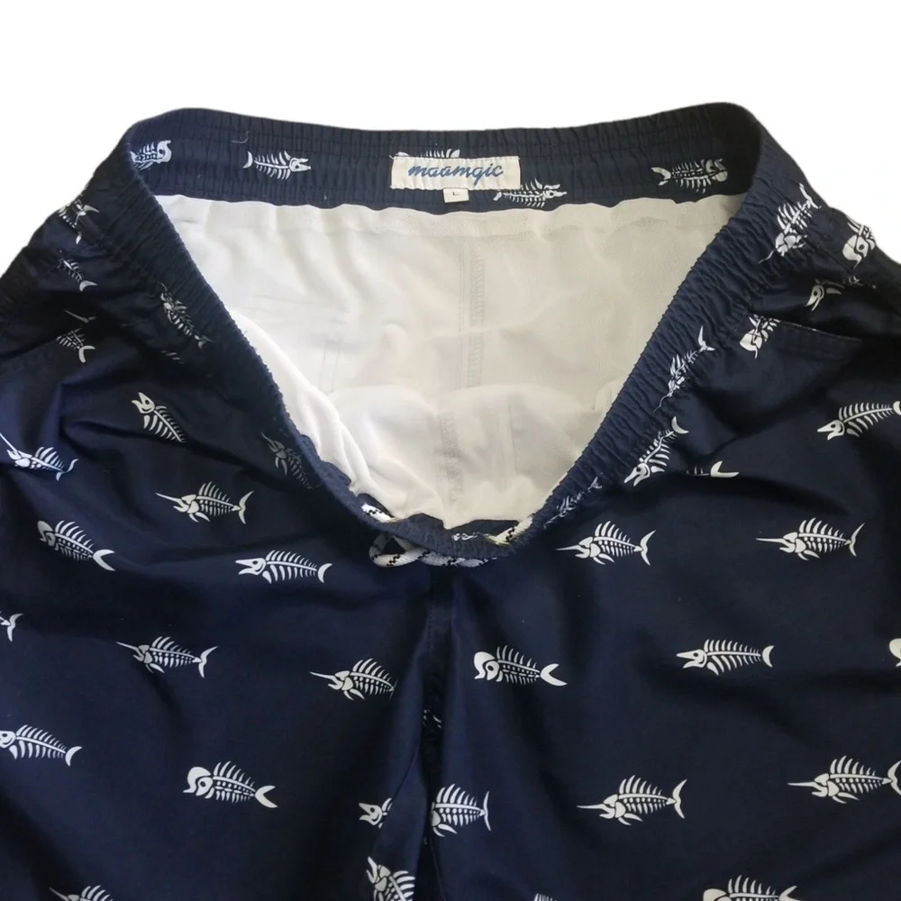 Maamgic Men's Navy Slim Fit 7 Inch Swim‎ Shorts Swim Trunks Sz. L